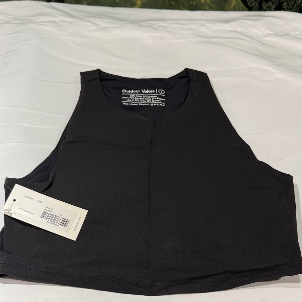 Outdoor Voices Superform Black 2 in 1 Cropped Performance Tank Small